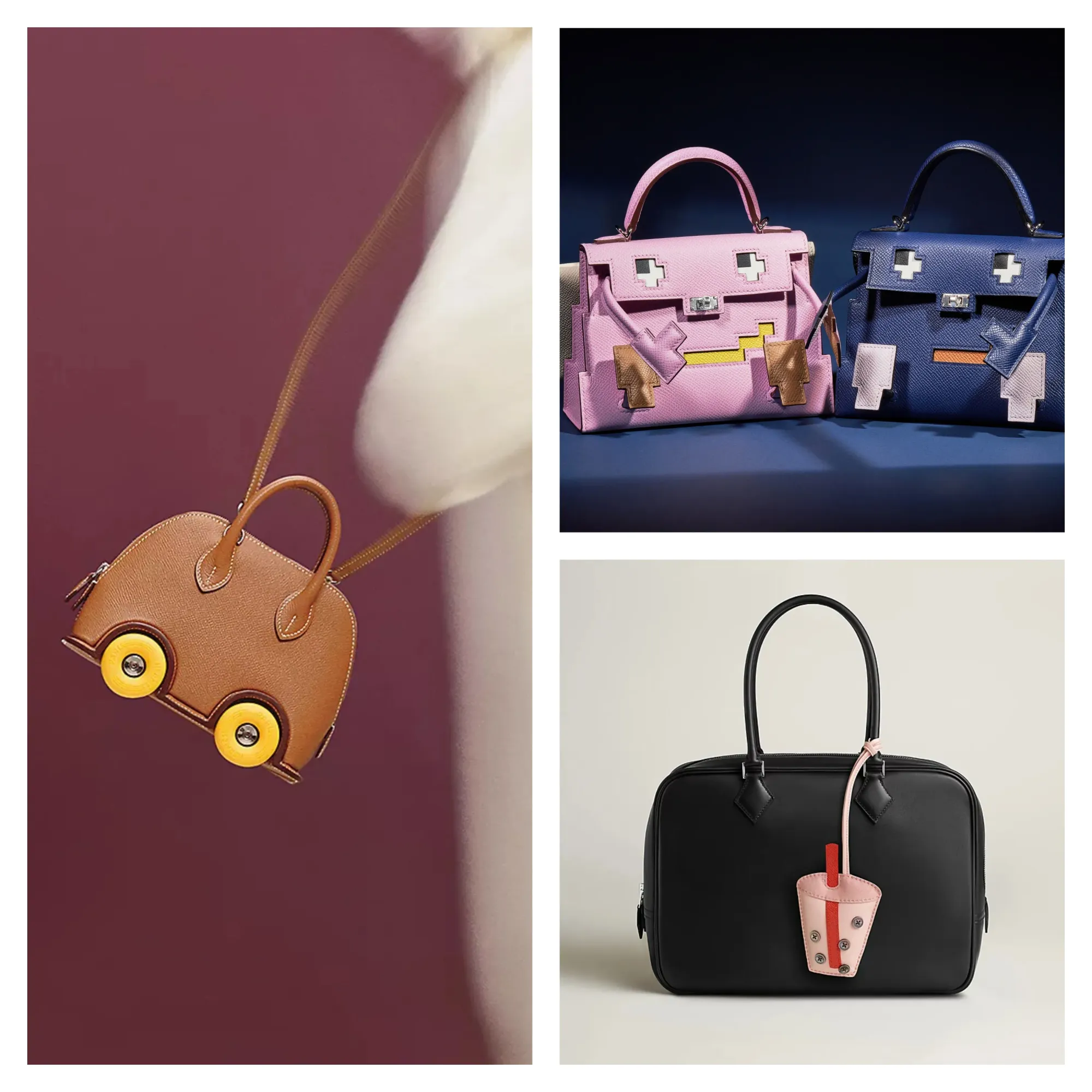 Hermès&nbsp;過往亦推出過多款玩味設計，包括&nbsp;Kelly Doll&nbsp;玩偶手袋、Bolide On Wheels（有輪版本），以及&nbsp;Petit H&nbsp;系列各種趣味小物如珍珠奶茶吊飾