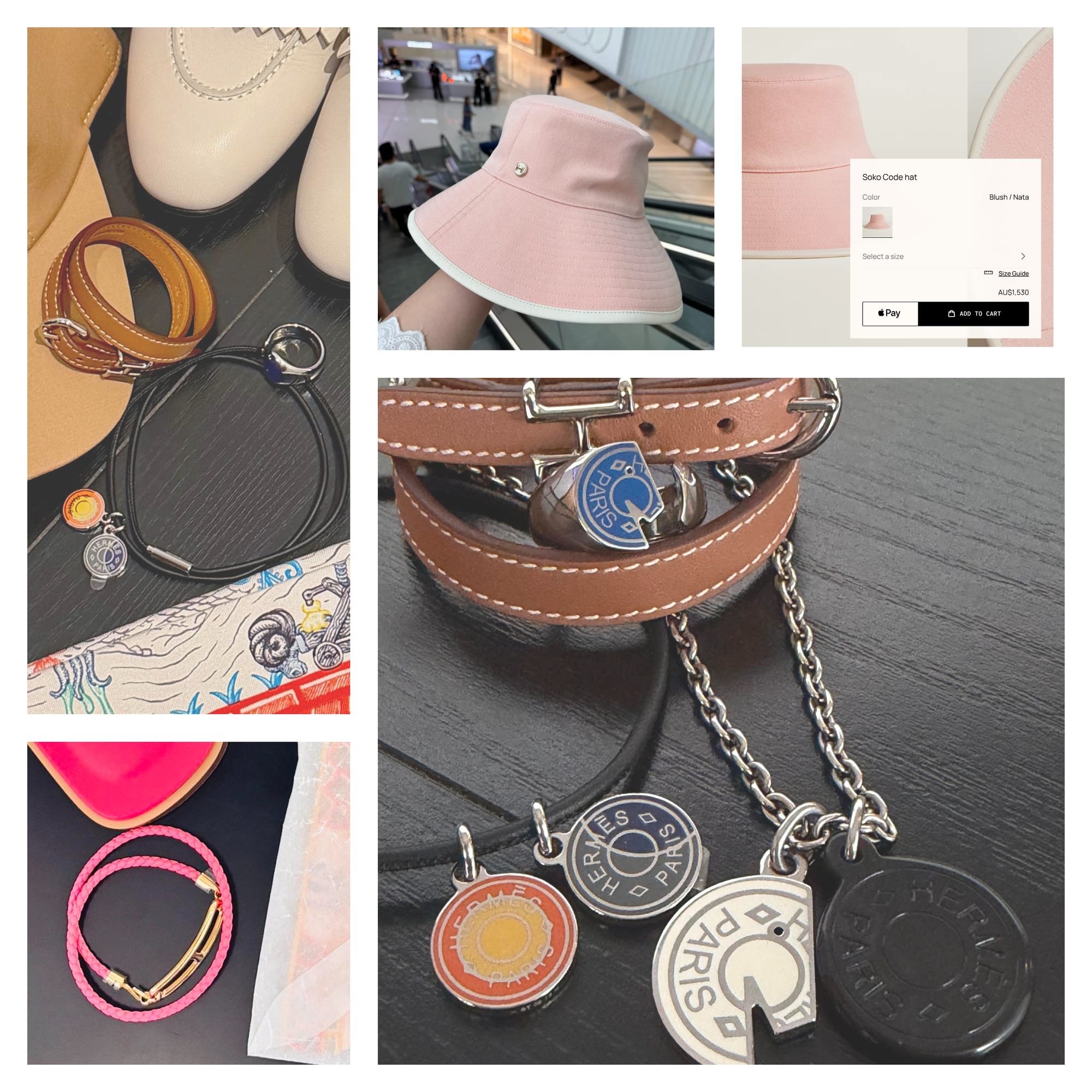網民於2026年Hermès Private Sale入手的戰利品,包括現場罕見出現嘅多款首飾及Soko Code hat實物分享;Hermès官網目前仍有發售的同款帽款(AU$1,530)。有網民指出,今年特賣場除過季商品外,亦出現部分官網仍在售的款式,令不少人對貨品種類感到意外