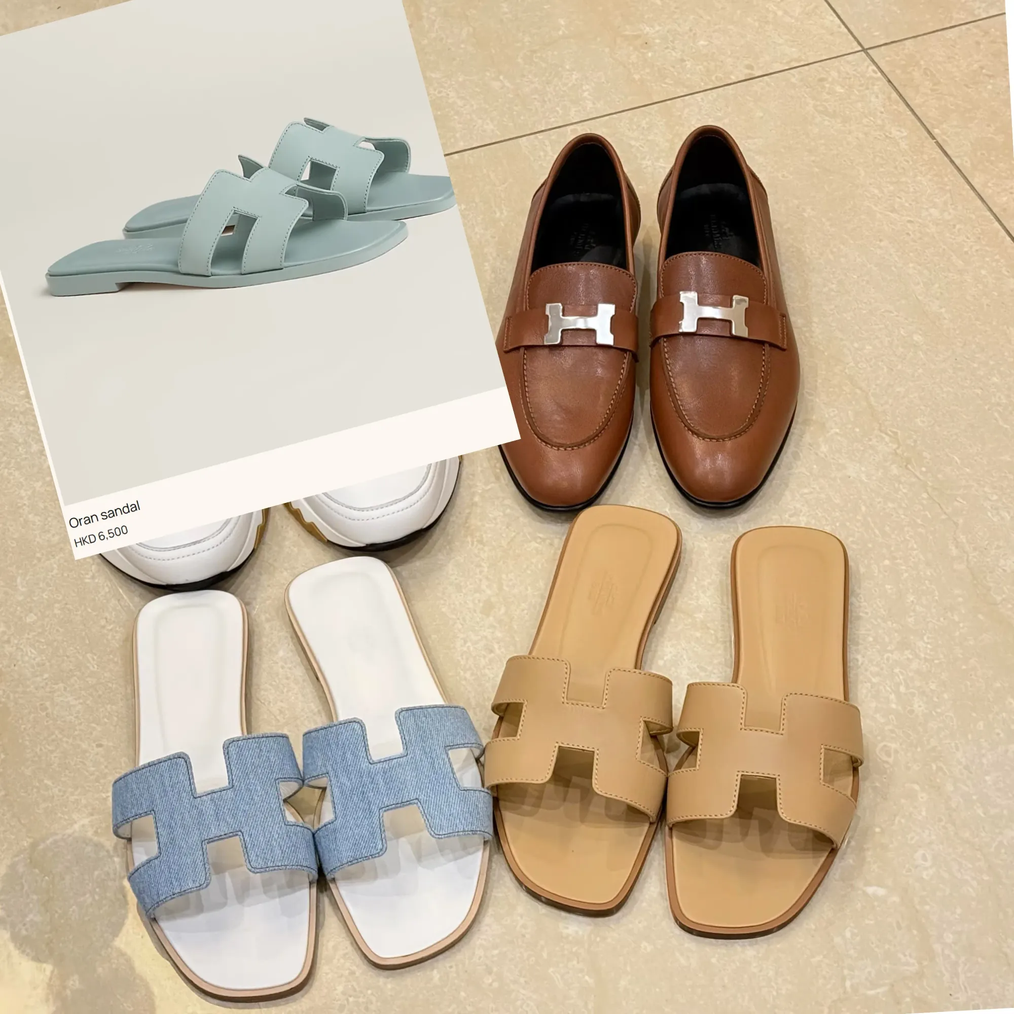 網民分享於Hermès Private Sale入手H扣Royal loafer樂福鞋及經典H字Oran sanda涼鞋中履戰利品;兩款鞋履平日專門店售價分別約HKD 10,700及HKD 6,500。由於Private Sale鞋履普遍以約半價形式出售,因此經典中性色、H字拖鞋及Royal loafer等款式均屬現場熱門類別,部分更設有限購安排,熱門顏色及尺碼通常於早段時段已被快速挑走
