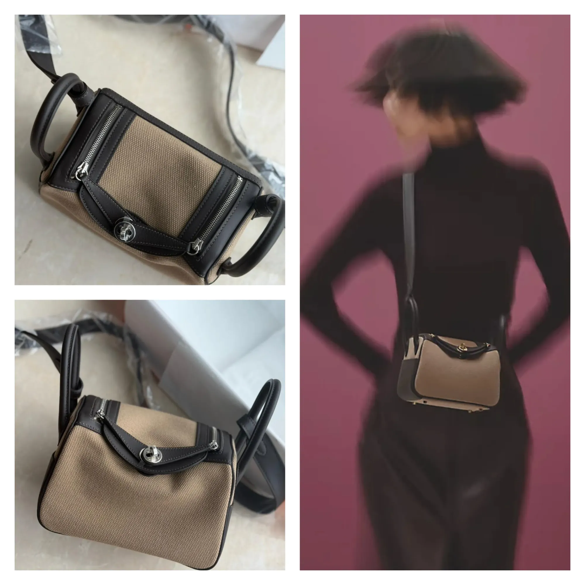 HERMÈS Mini Lindy 本身已經偏輕身,換上帆布袋身後重量感再降低。