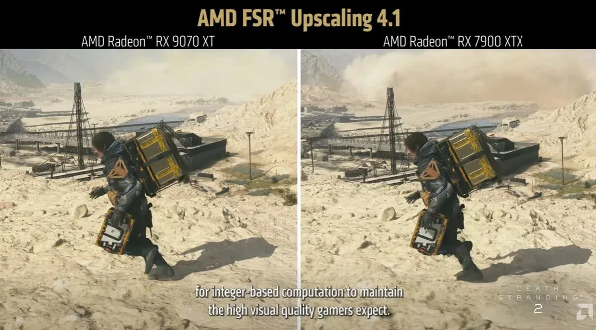 AMD FSR Upscaling 4.1喺RX9070XT同RX7900XTX比較