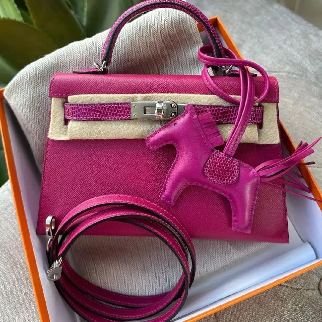 Hermès Mini Kelly Rose Pourpre #L3 Touch Madame + Lizard，實物圖