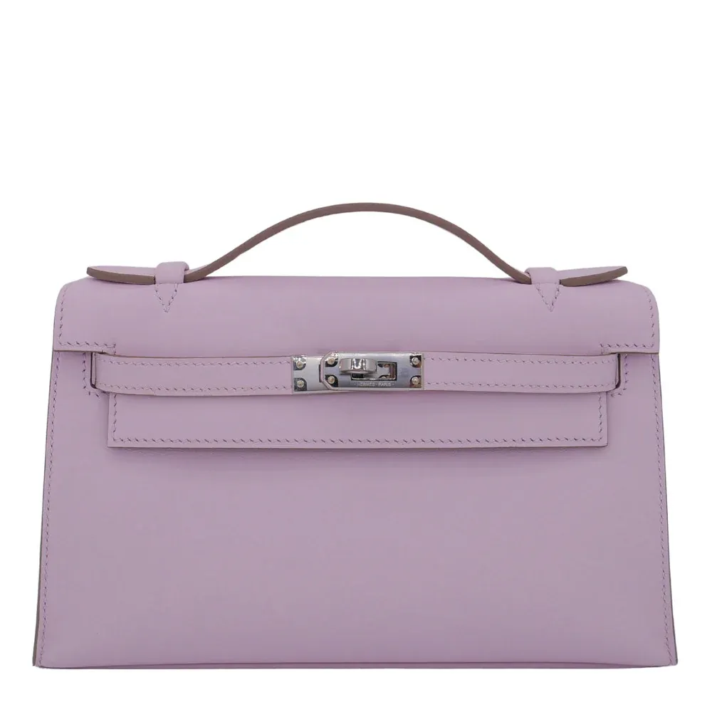 Hermès Kelly Pochette Mauve Pale #09 Swift Leather，PHW