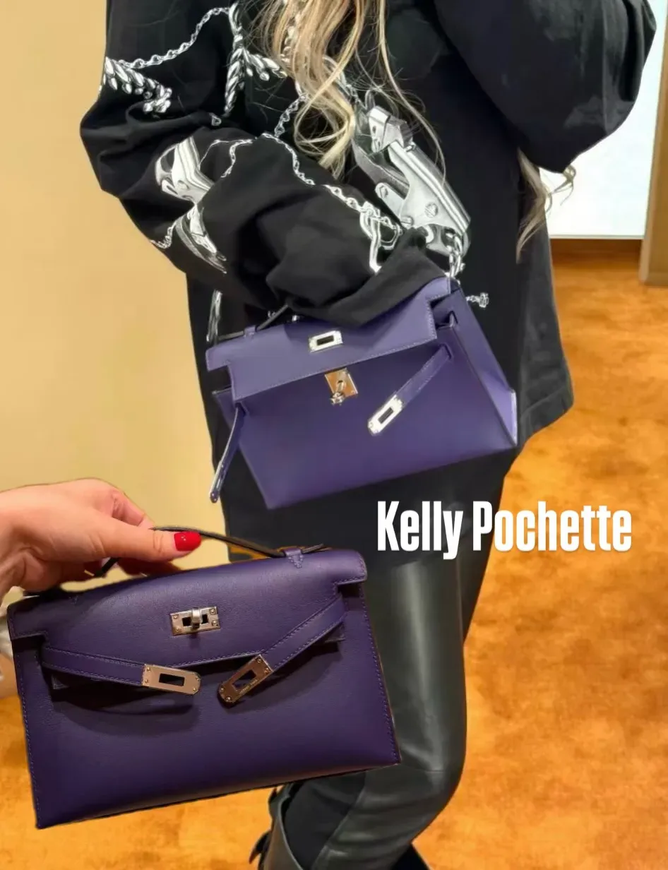 Hermès Mini Kelly 1（Kelly Pochette）Purple X3（2026&nbsp;新紫色）實物圖｜手袋細節與皮革顏色呈現
