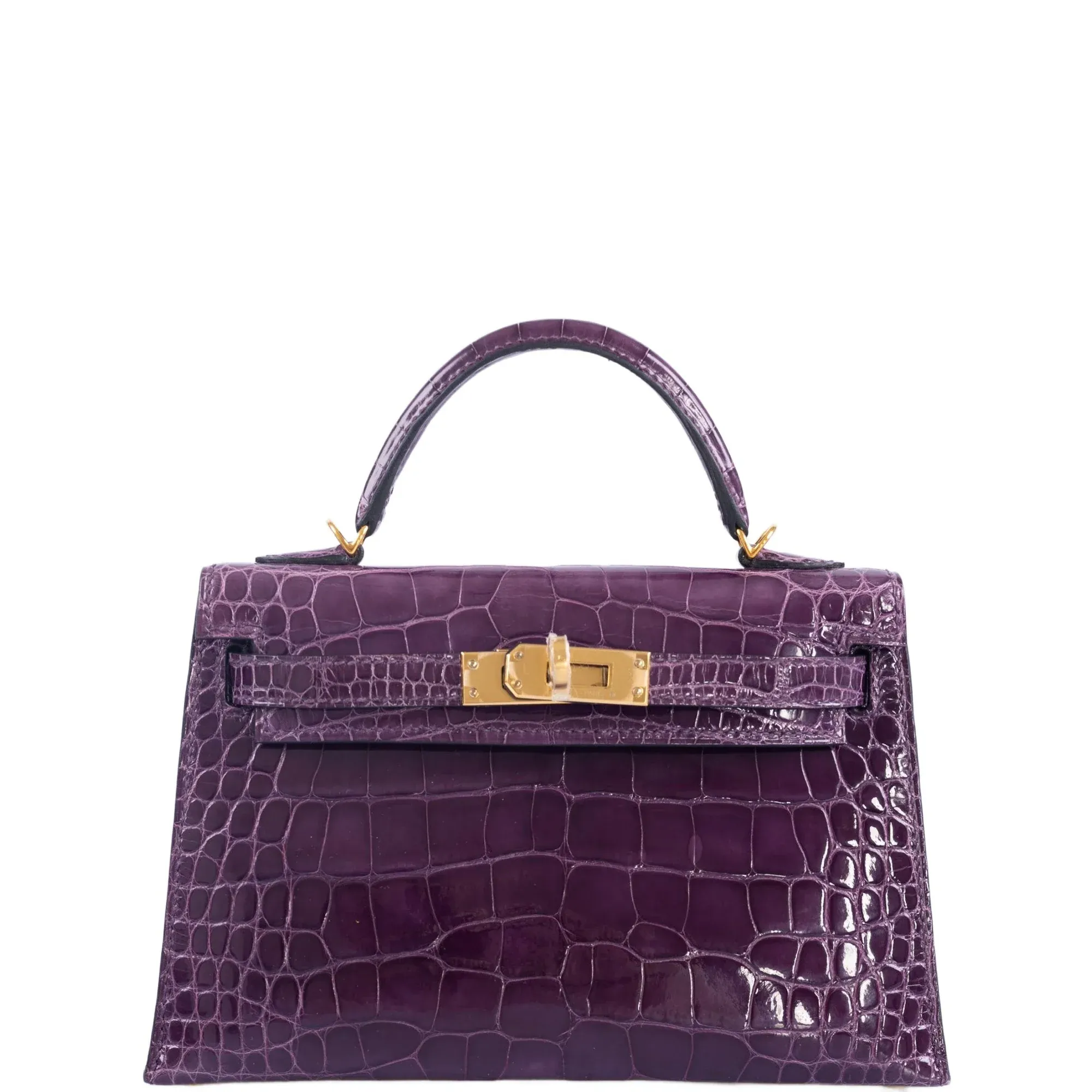 Hermès Kelly 20 Mini Sellier Amethyst #9G（Shiny Alligator，Gold Hardware）實物圖