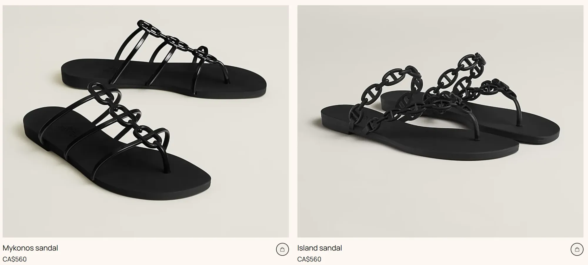 Island Sandal（右）經常被視為&nbsp;Mykonos（左）嘅替代選擇。部分用家認為&nbsp;Island&nbsp;嘅包覆感及穩定性較佳，而兩款鞋喺加拿大官網定價同樣為&nbsp;CA$560，因此成為不少人入手前必然比較嘅兩個系列。
