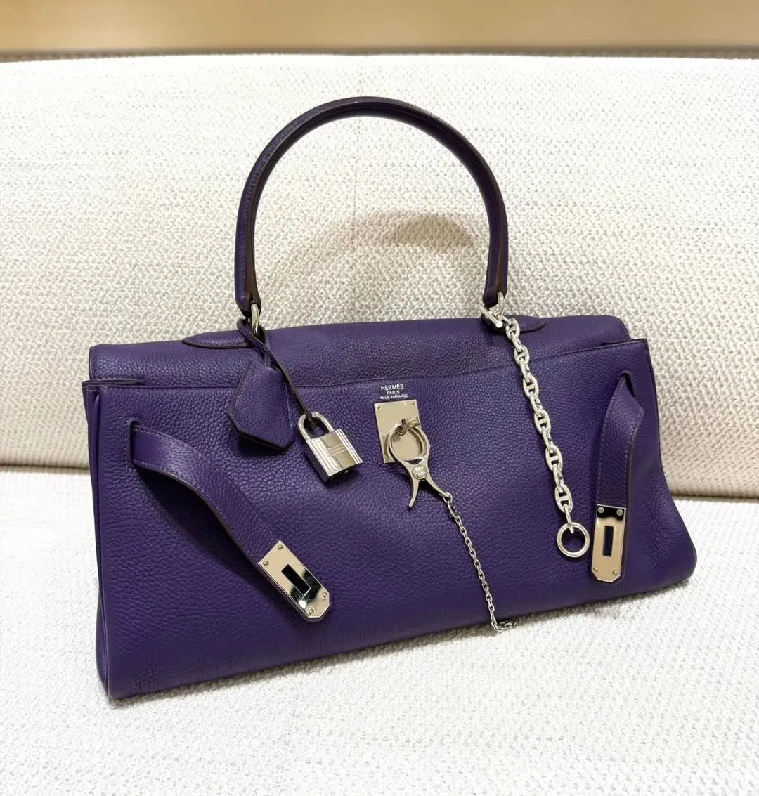 JPG Hermès Shoulder Kelly 42 Iris #9K Clemence，Palladium Hardware，實物圖