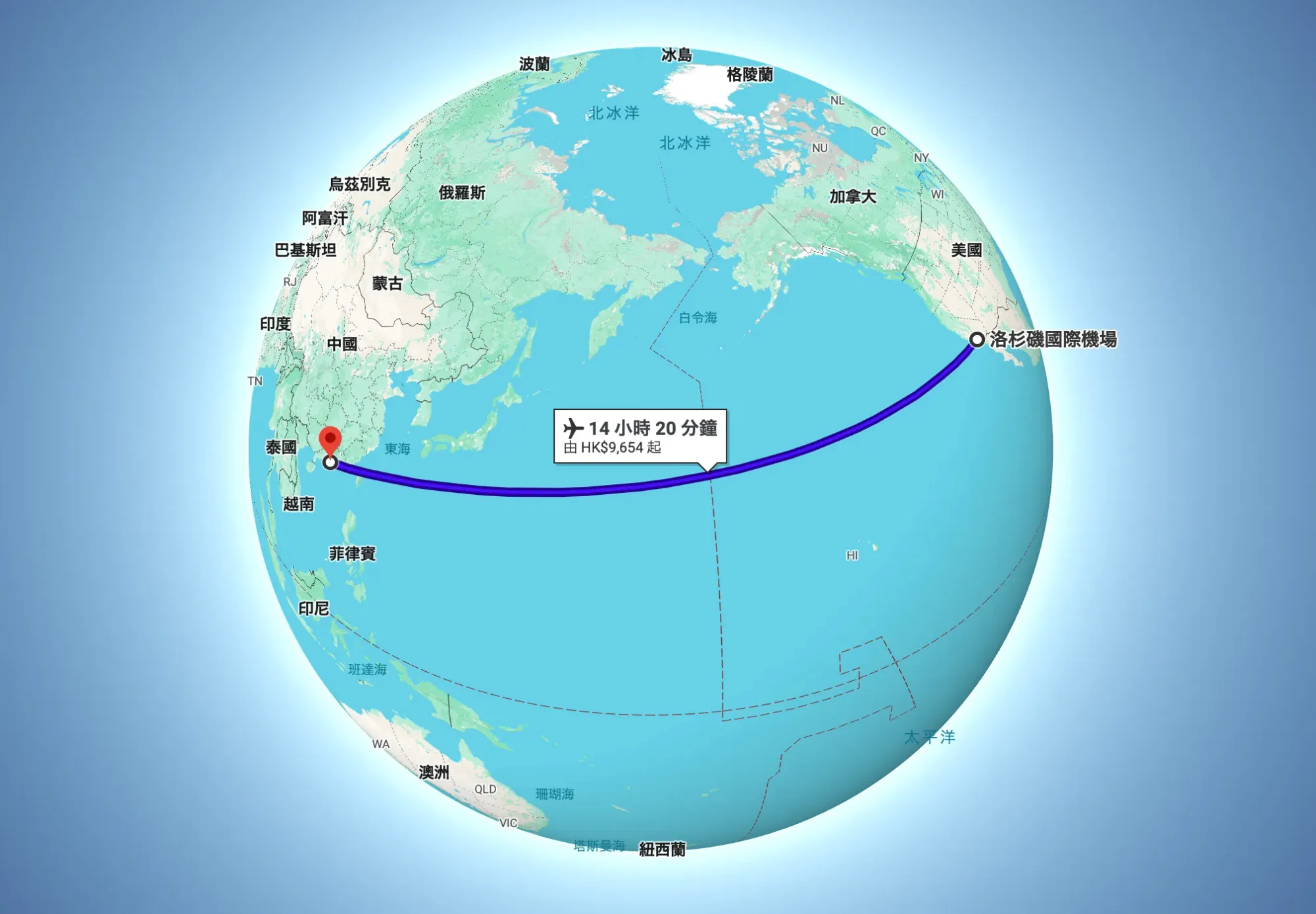 新航線會以洛杉磯國際機場（LAX）為起點，每日提供一班直飛香港國際機場（HKG）嘅航班