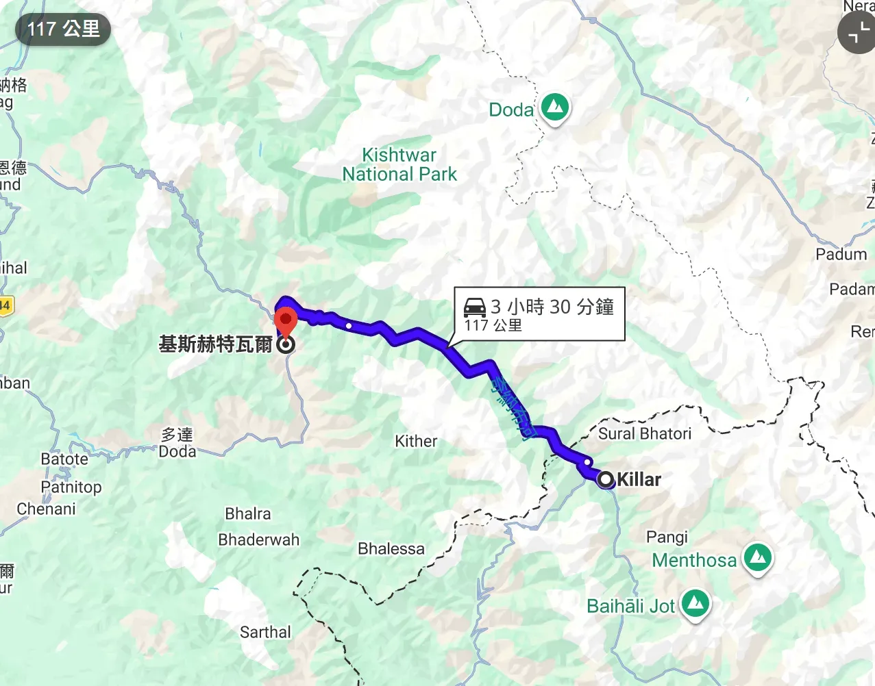 Killar&nbsp;位於喜馬偕爾邦（Himachal Pradesh）Pangi Valley，而&nbsp;Kishtwar&nbsp;則位於查謨—克什米爾（Jammu and Kashmir）。Killar Kishtwar Road&nbsp;係連接兩地最直接嘅山區道路，全長約117公里。