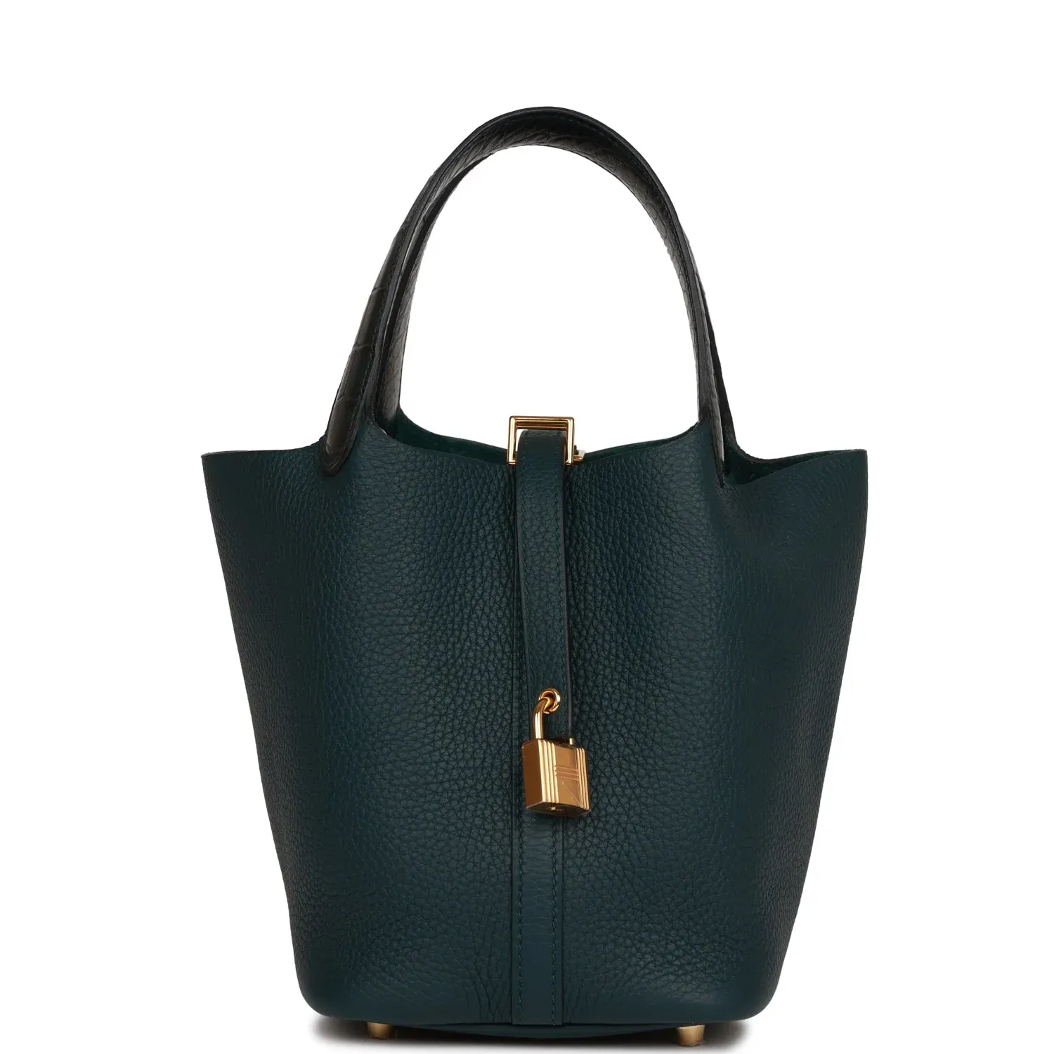 Hermès Picotin Lock 18 Vert Cypress Matte Alligator及Clemence Touch配Gold Hardware實物圖片。Vert Cypress屬Hermès深綠色代表之一,較Vert Loden呈現更濃郁及接近黑綠色嘅森林感。