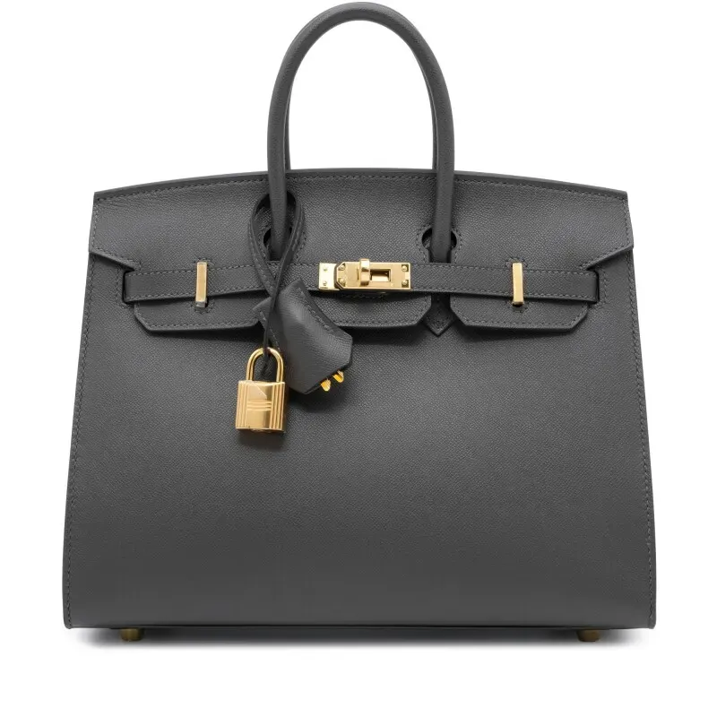 Hermès Birkin 25 Sellier Graphite(石墨灰)實物圖片。Graphite屬較深沉嘅石墨灰色系,整體視覺更接近黑灰調,與Carbone同屬Hermès深灰色家族。