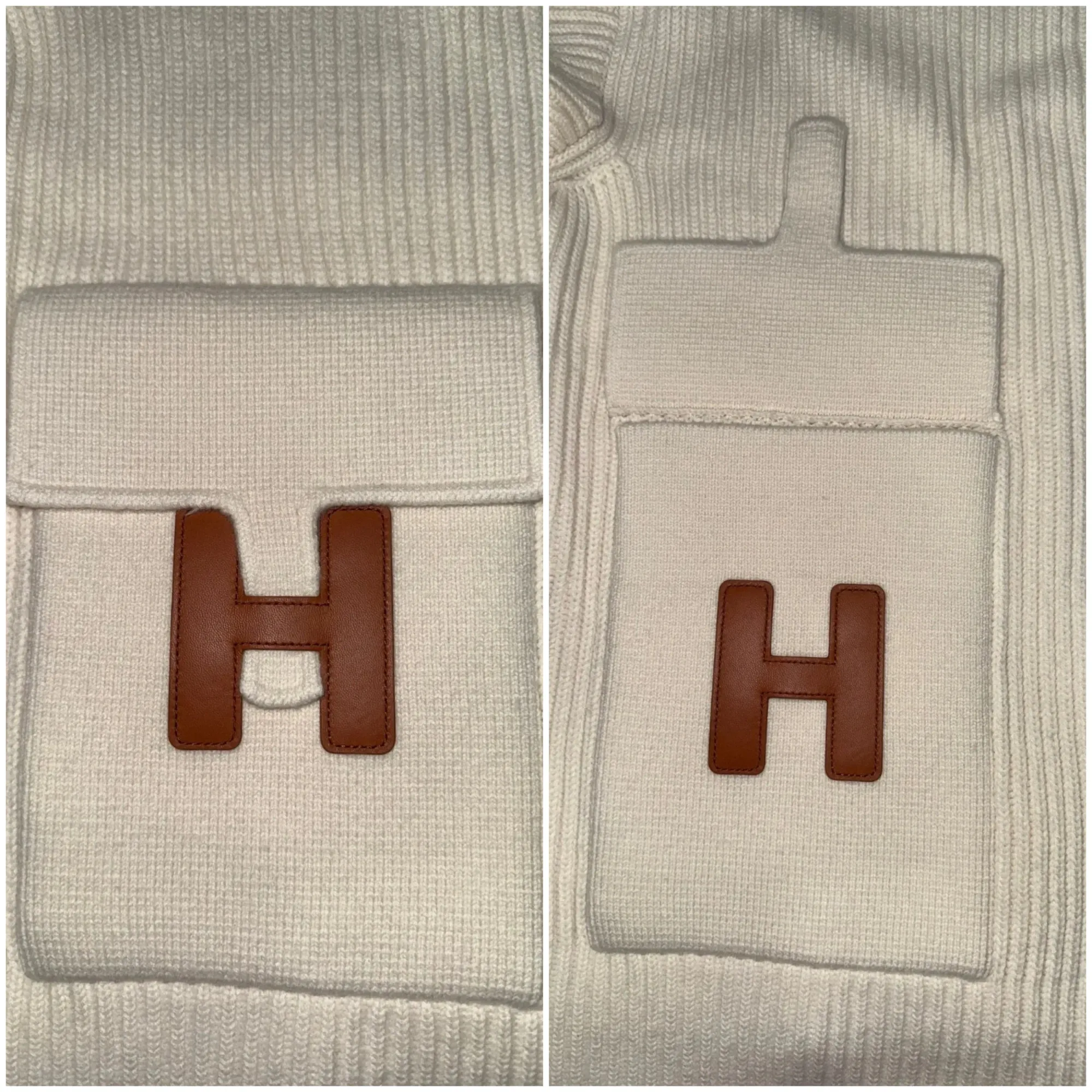 側袋位置嘅皮革&nbsp;H&nbsp;字樣打破&nbsp;Hermès&nbsp;傳統低調成衣風格，亦成為支持者欣賞、反對者爭議嘅核心設計