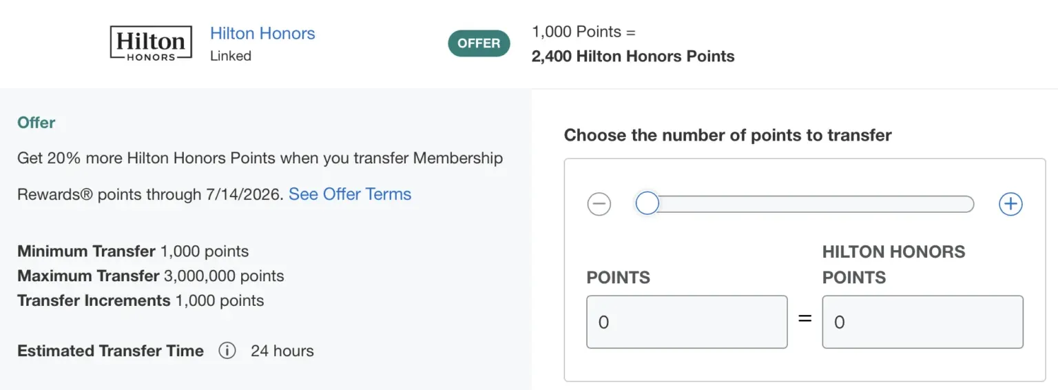 Amex 轉分 Hilton 優惠再次回歸