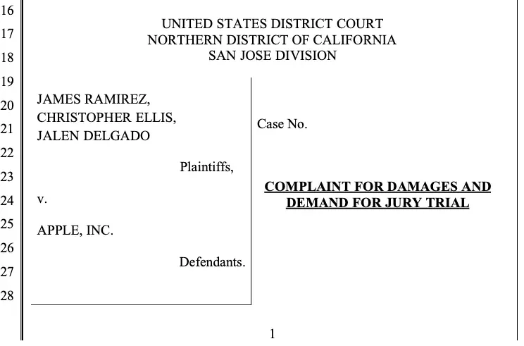 三名加密貨幣持有者向美國加州北區聯邦地方法院（U.S. District Court for the Northern District of California）正式提交訴狀，起訴科技巨頭蘋果公司（Apple Inc.，股票代號：AAPL）。