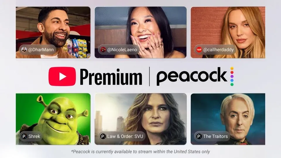 YouTube Premium 將免費包含 Peacock 串流服務 美國訂戶 2027 年起享有新權益