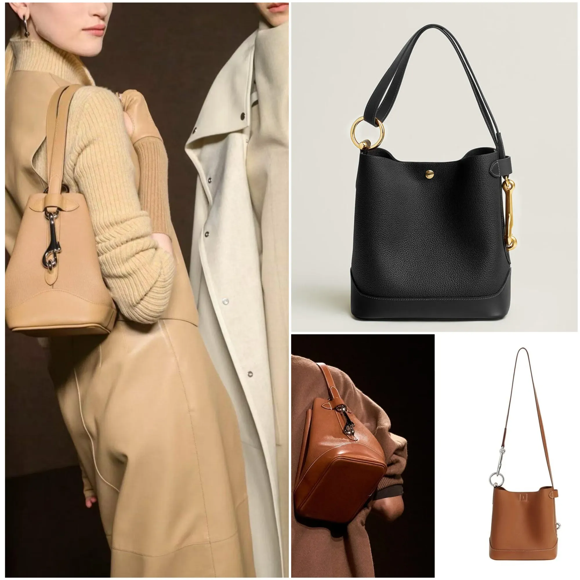 Hermès Double Longe於2025秋冬時裝秀首次亮相,設計以馬術元素為核心,將馬房用品重新演繹成日常肩背包。