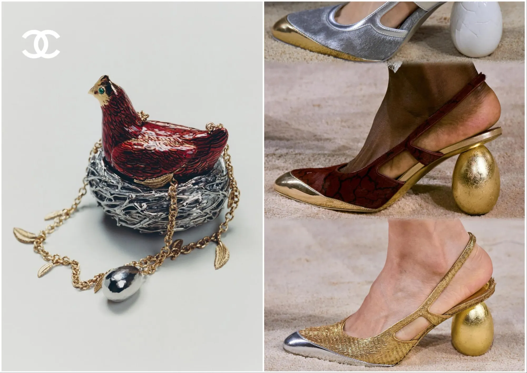 Chanel 2026秋冬高訂系列嘅雞、雞蛋造型包括鞋履及手袋,造型搶眼之餘亦帶出系列玩味十足嘅設計方向。
