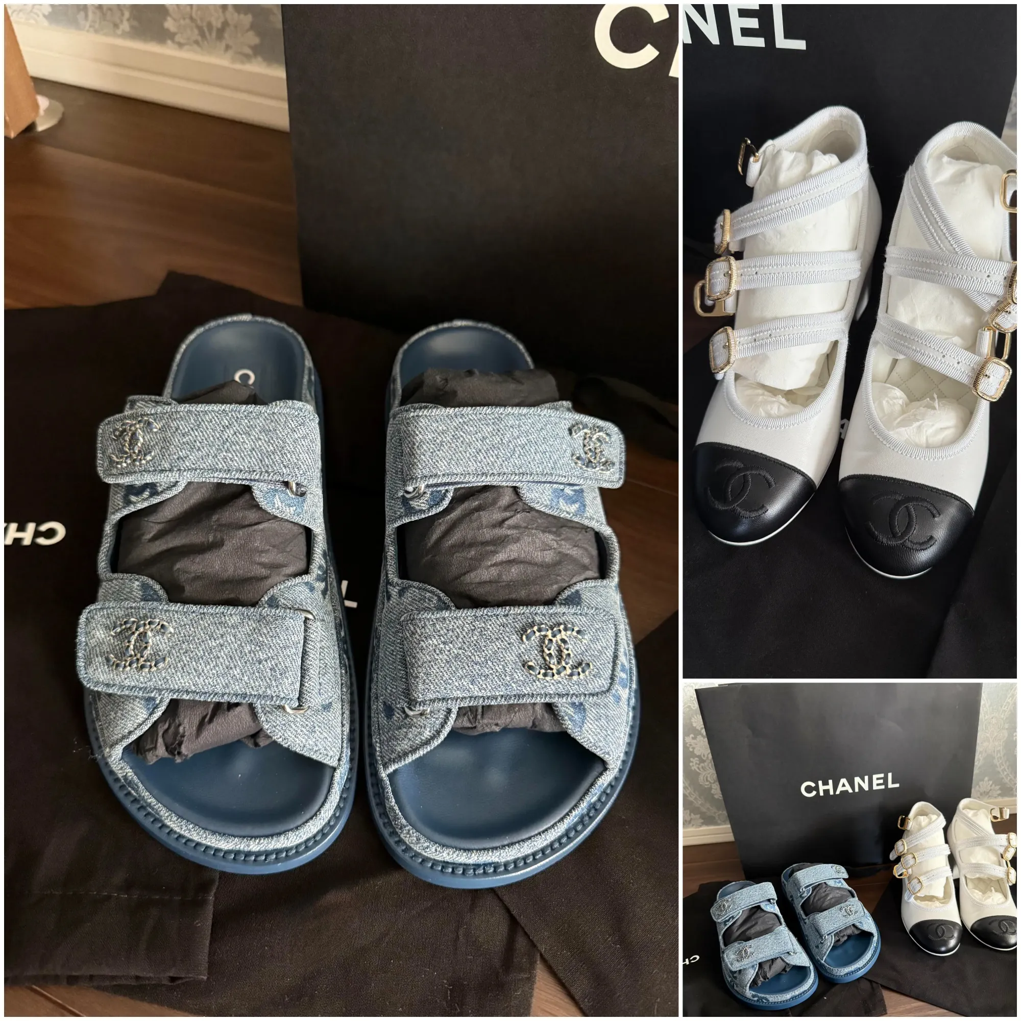 日本大阪 CHANEL 2026 Summer Markdown 現場分享。網民表示，日本市場於 7 月初開始 Markdown，今次到店時鞋履選擇方面，38、39 碼相對較多，而 36 碼選擇較少，但仍成功挑選到兩對鞋款。照片展示牛仔厚底涼鞋及 Mary Jane 鞋款，其中牛仔元素款式較受留意，而 Mary Jane 則只剩特定顏色可選。網民亦提到，6 折後部分鞋款仍具吸引力，反映不同尺碼、顏色及到店時間都會影響實際選擇。