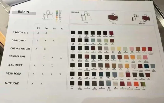 網民分享 2026 年 Hermès Birkin Special Order(SO)當季 Menu(部分內容)。Birkin 嘅 SO Menu 與 Mini Kelly II 並唔相同,不同袋款可選顏色、皮革及配搭組合均有分別,實際選項需以品牌當季提供嘅Menu 為準。