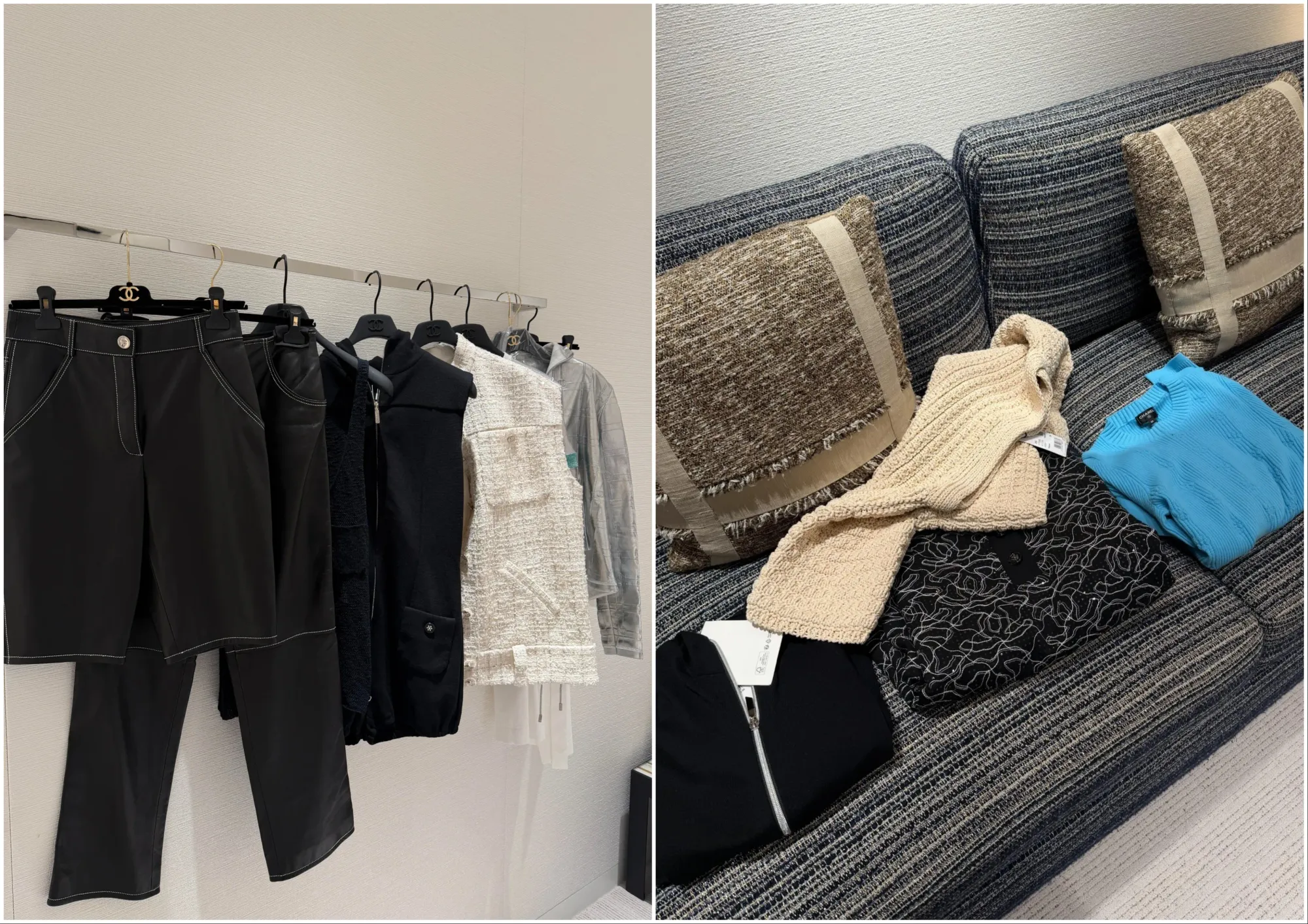 香港 CHANEL 2026 Summer Markdown 現場分享。照片展示 Ready-to-Wear（服飾）減價款式。網民表示，雖然今次服飾選擇數量未算多，但現場仍可見部分黑色、白色及灰色等較容易日常配搭嘅款式，並形容今次香港 Markdown「還是很好看的」。由於每間 Boutique 商品分配及庫存不同，實際服飾選擇仍可能有所差異。