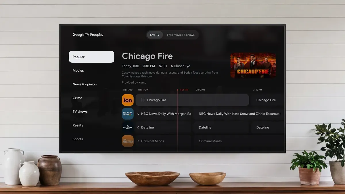 Google 於8月12日宣佈,旗下免費並帶有廣告嘅串流服務 Google TV Freeplay 正式推出隨選視訊(Video on Demand,簡稱 VOD)功能。