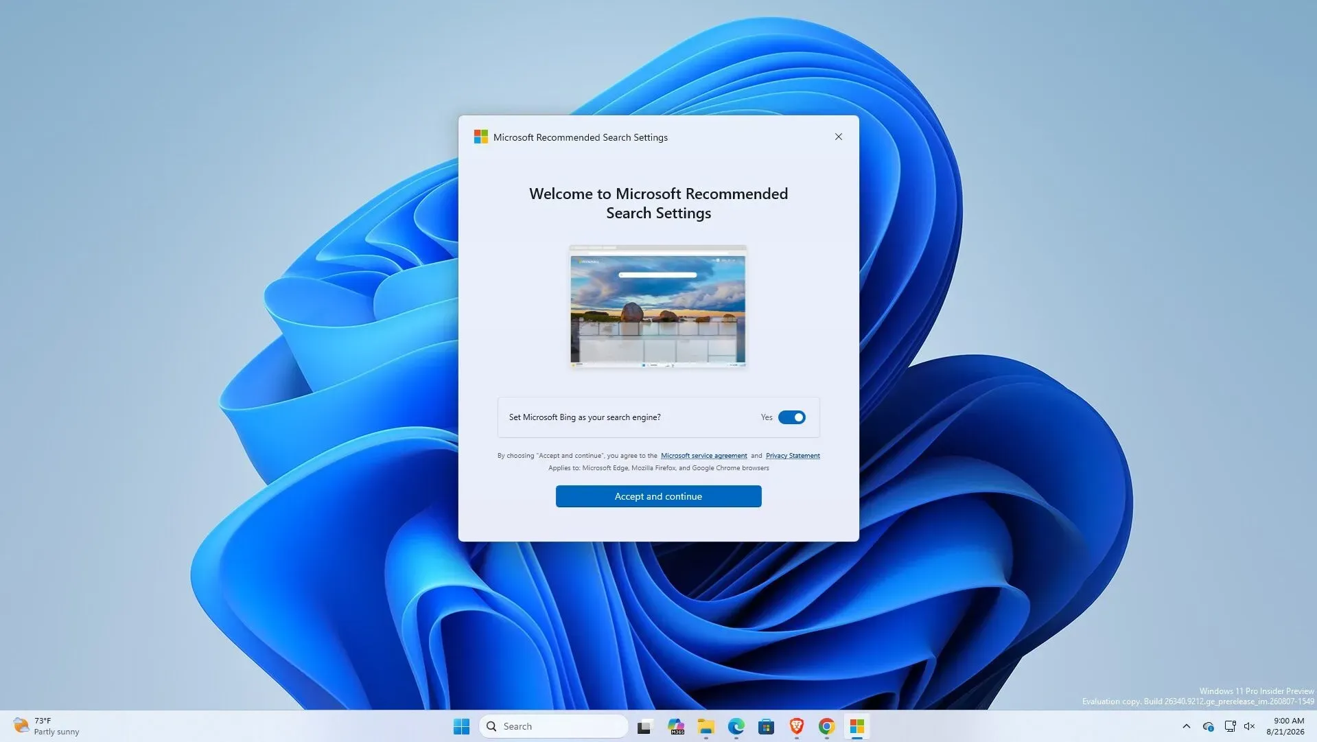 根據科技媒體報導,微軟(Microsoft Corporation,股票代號:MSFT)近期推出一款名為「Microsoft Recommended Search Settings」嘅獨立應用程式。該應用程式嘅主要功能係引導用戶將 Windows 11 系統內多個瀏覽器(包括 Google Chrome、Mozilla Firefox、Brave 同 Microsoft Edge)嘅預設搜尋引擎更改為 Bing。
