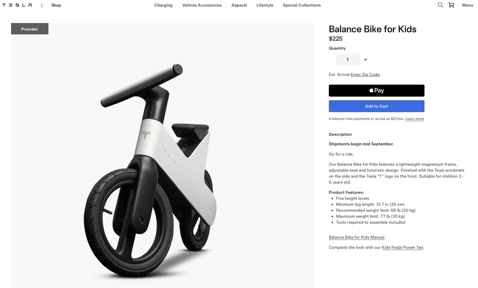 特斯拉喺官方商店正式上架一款名為「Balance Bike for Kids」嘅兒童平衡車,引起唔少車迷同消費者的討論。