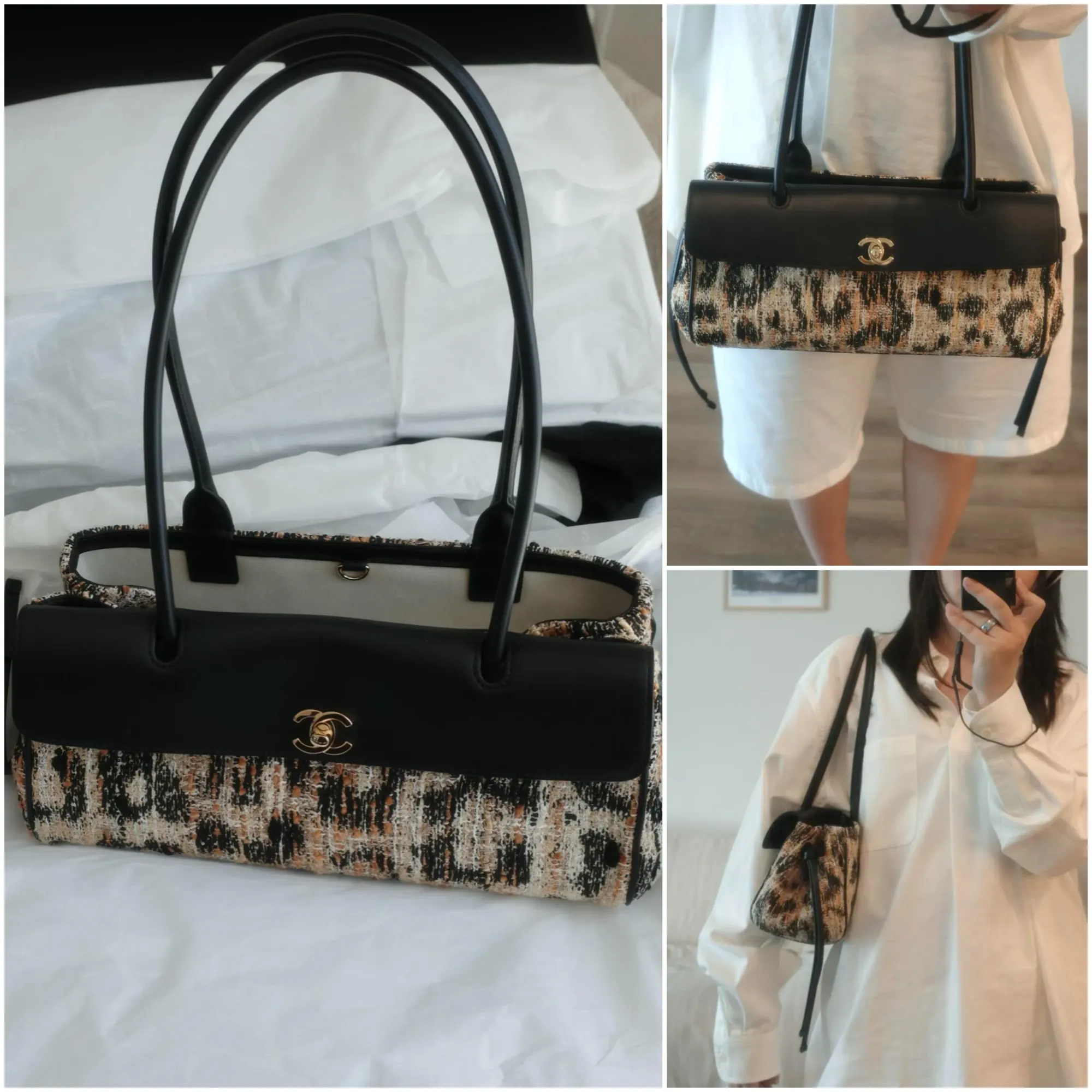有網民分享 Chanel 26A Small Shopping Tote 動物紋版本,豹紋皮革配搭 East-West 法棍包比例,認為相比全袋動物紋設計更容易融入日常穿搭。另有收藏者留言表示,經典皮革版本(Classic 版本)於部分專門店一直需要輪候配貨,反映 Small Shopping Tote 系列整體仍然備受市場關注。