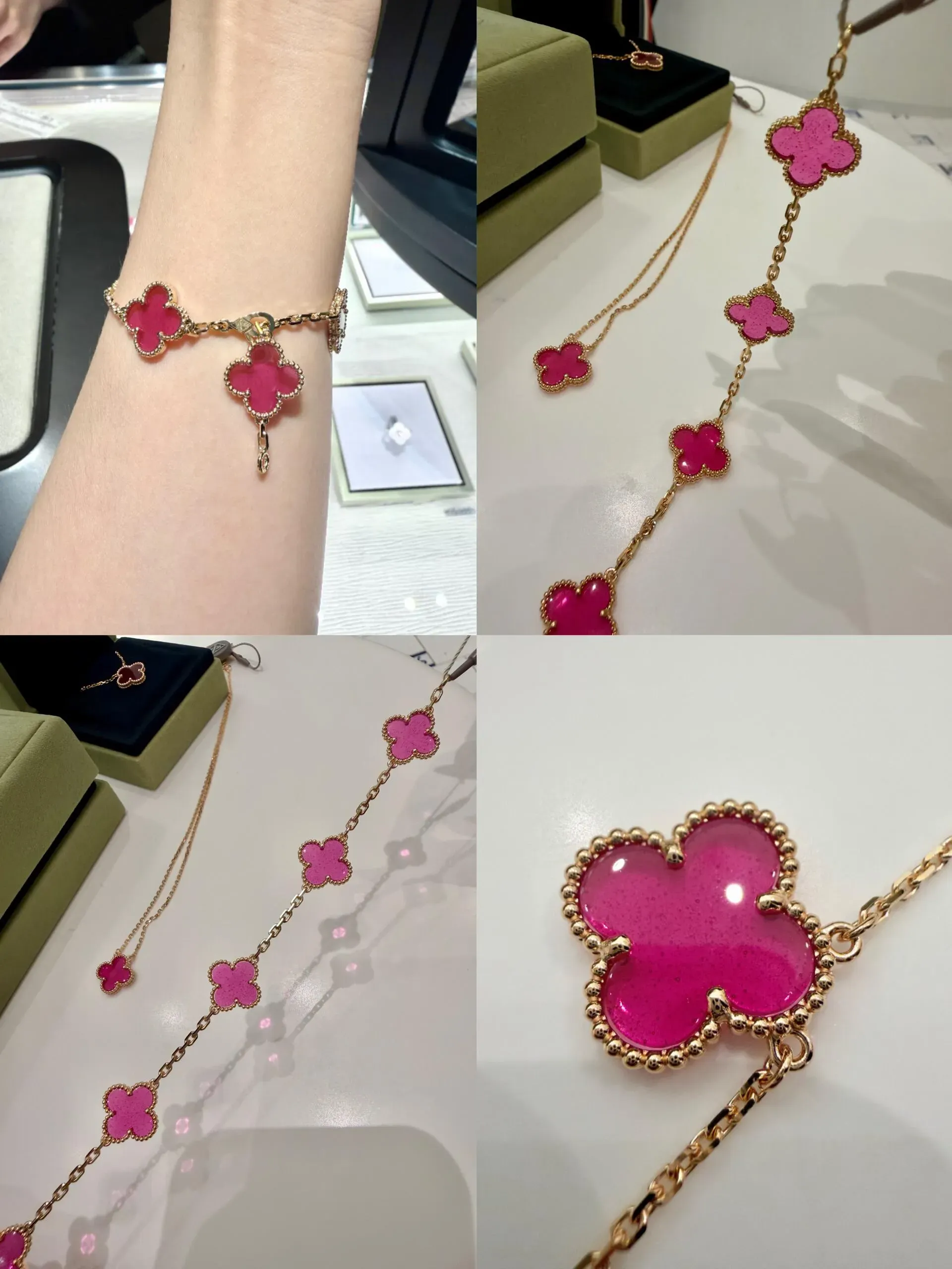 網民分享自然光下嘅Pink Enamel Alhambra，粉紅色及半透明質感較為突出；亦有買家認為自然光下嘅效果比室內燈光更理想。