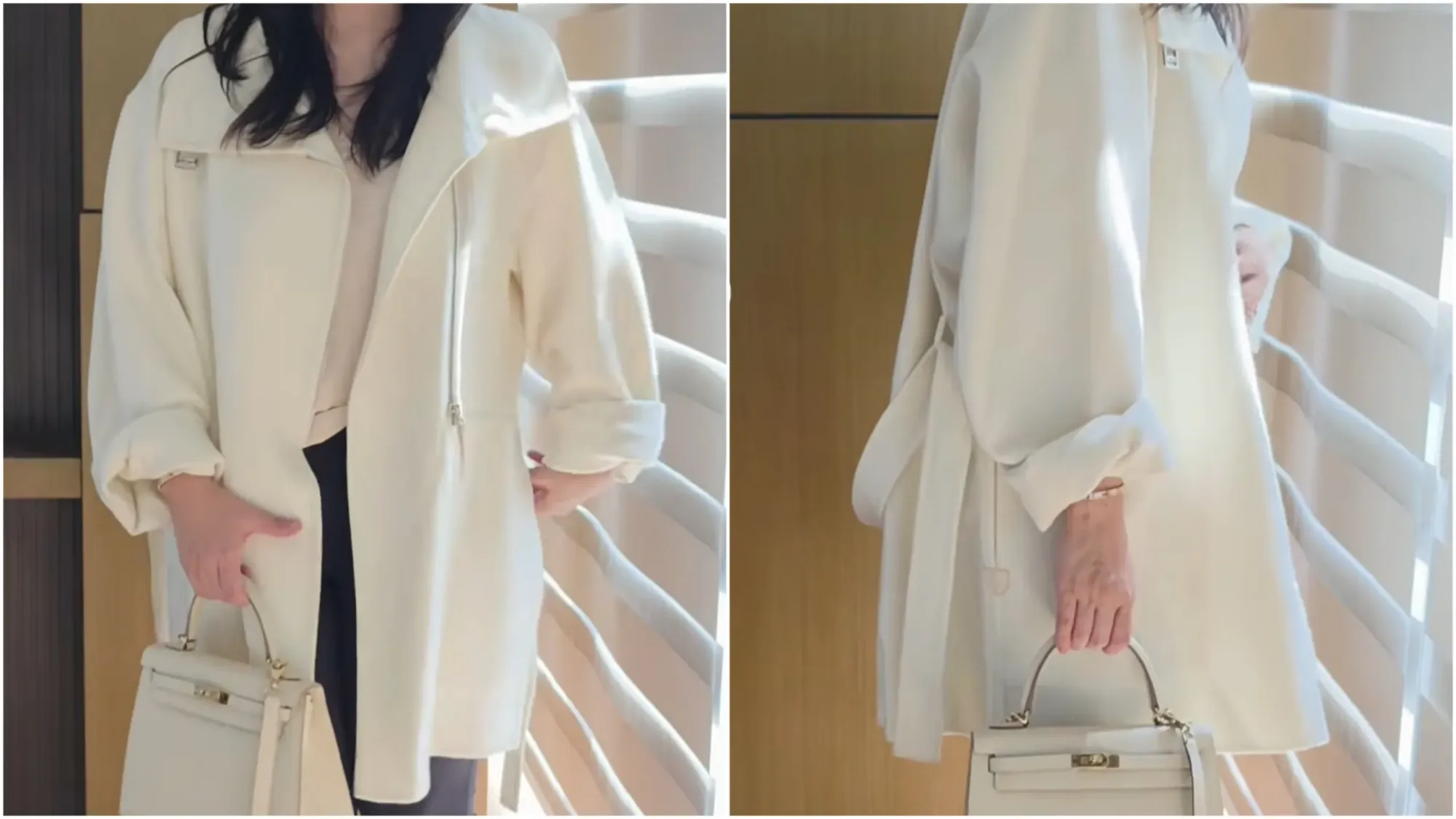 Hermès Cashmere外套，網民原本未有計劃購入，試穿後因Cashmere質感、皮革細節、拉鏈位置及剪裁等因素而決定購買，價格約US$10,718，即約HK$8.41萬。