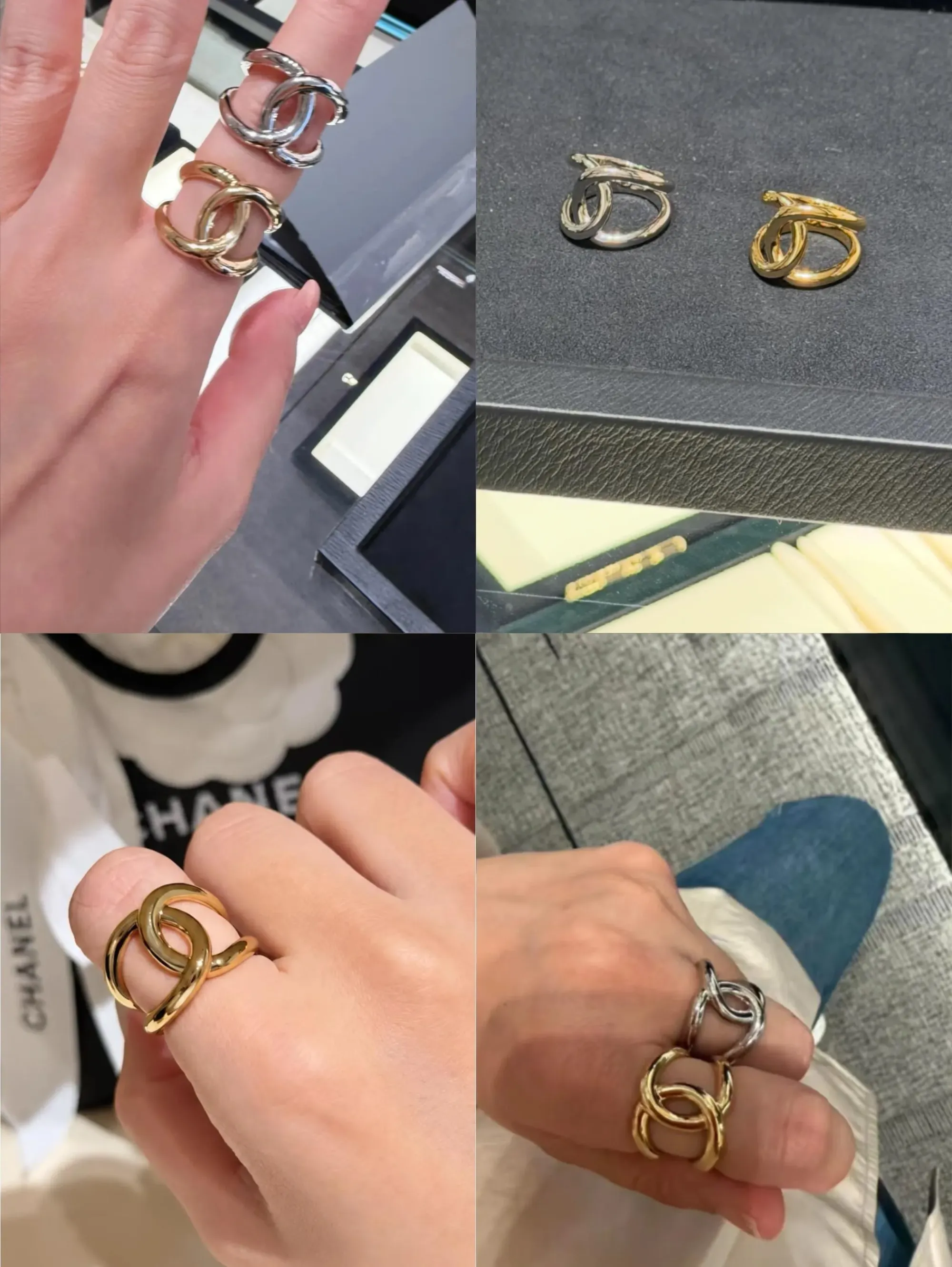 CHANEL Fall-Winter 2026(2026秋冬系列)雙C戒指實物,採用金屬材質,以兩個交疊C形線條組成戒指主體。
