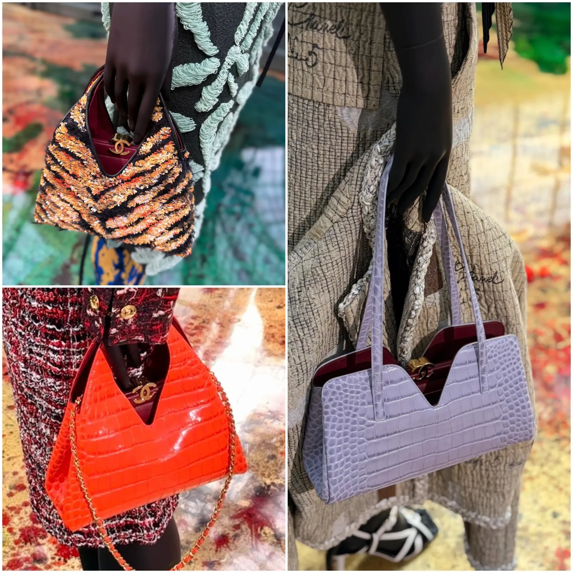 CHANEL 2027春夏系列&nbsp;V&nbsp;形鏤空&nbsp;Tote，延續&nbsp;Métiers d’Art 2026&nbsp;系列嘅&nbsp;V&nbsp;形切口設計，今季以鱷魚壓紋小牛皮及老虎紋亮片等不同材質重新演繹。