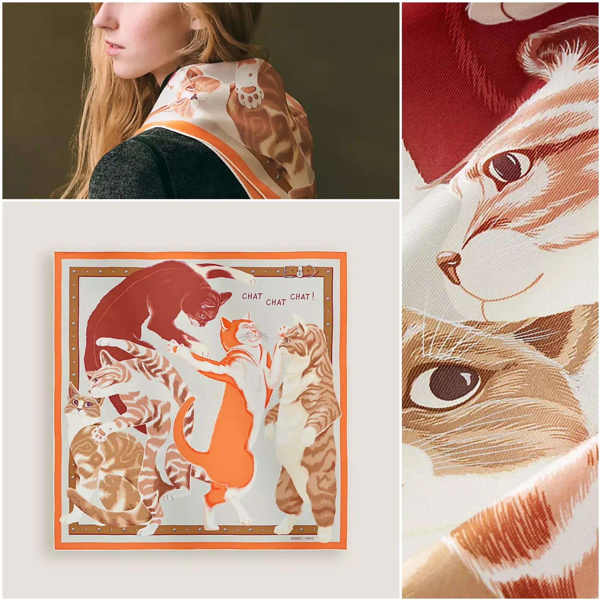 Gris Perle/Orange/Camel配色,以珍珠灰、橙色及駝色為主,橙色成為畫面較突出嘅視覺元素,整體帶有暖色調。