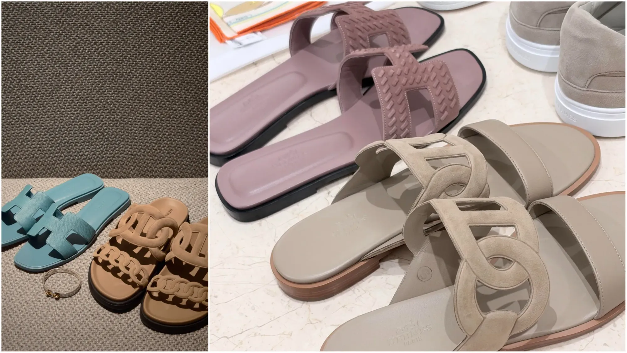 網民分享&nbsp;Hermès&nbsp;廣州&nbsp;Private Sale&nbsp;鞋履戰利品，可見不同設計嘅女裝鞋款。