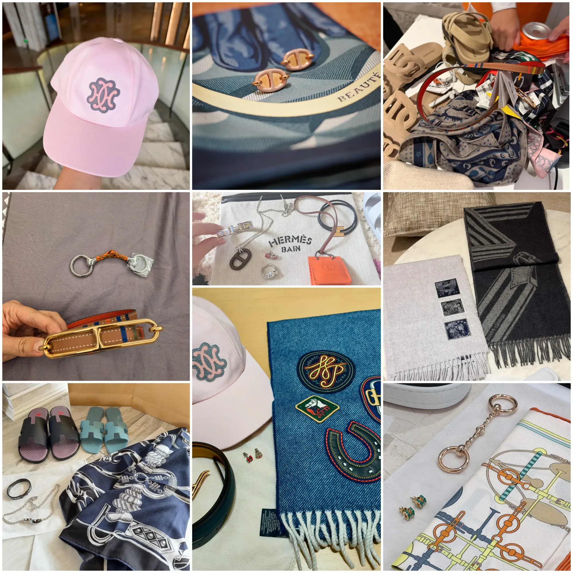 網民分享&nbsp;Hermès&nbsp;廣州&nbsp;Private Sale&nbsp;唔同折扣款式，當中包括絲巾、Twilly、戒指、耳環、皮革手鐲、圍巾及帽款等。