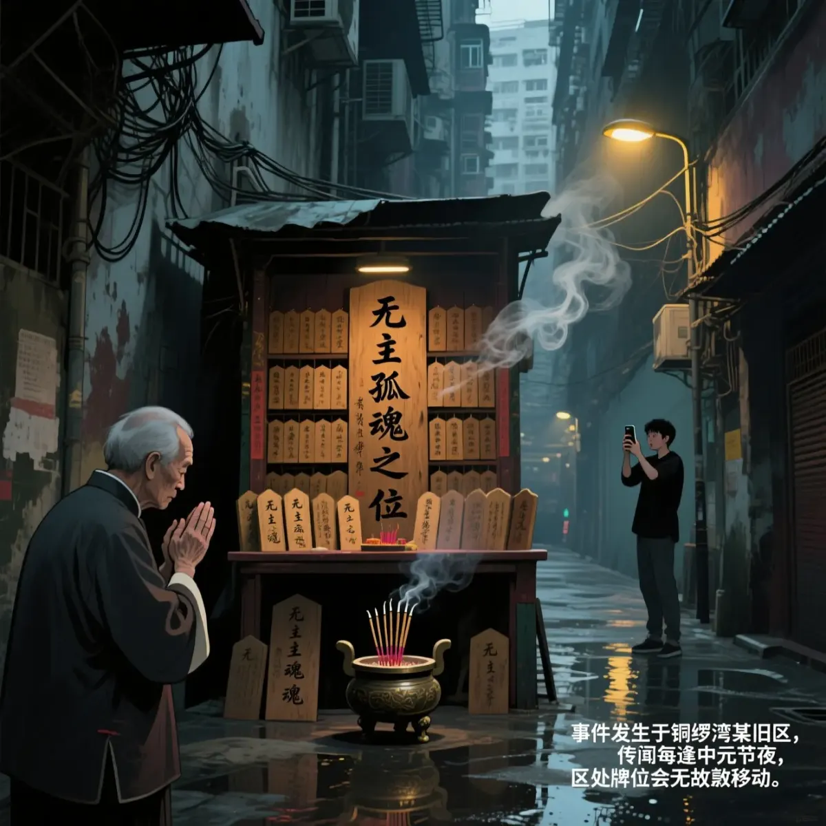 香港都市傳說|銅鑼灣「無主孤魂」牌位事件(有片)(通義千問AI製圖)