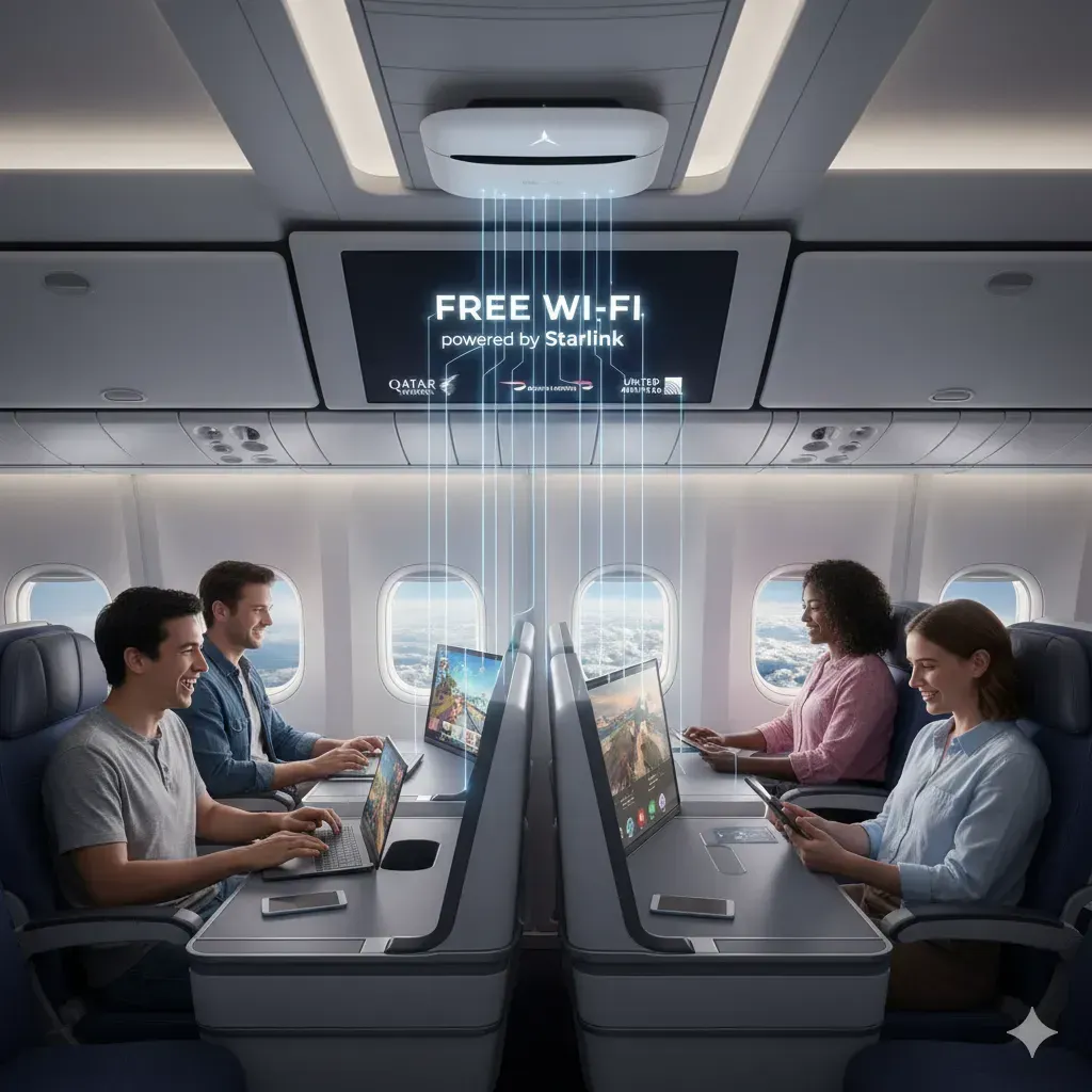 雲上任我行 搭飛機上網成趨勢(Gemini AI製圖)