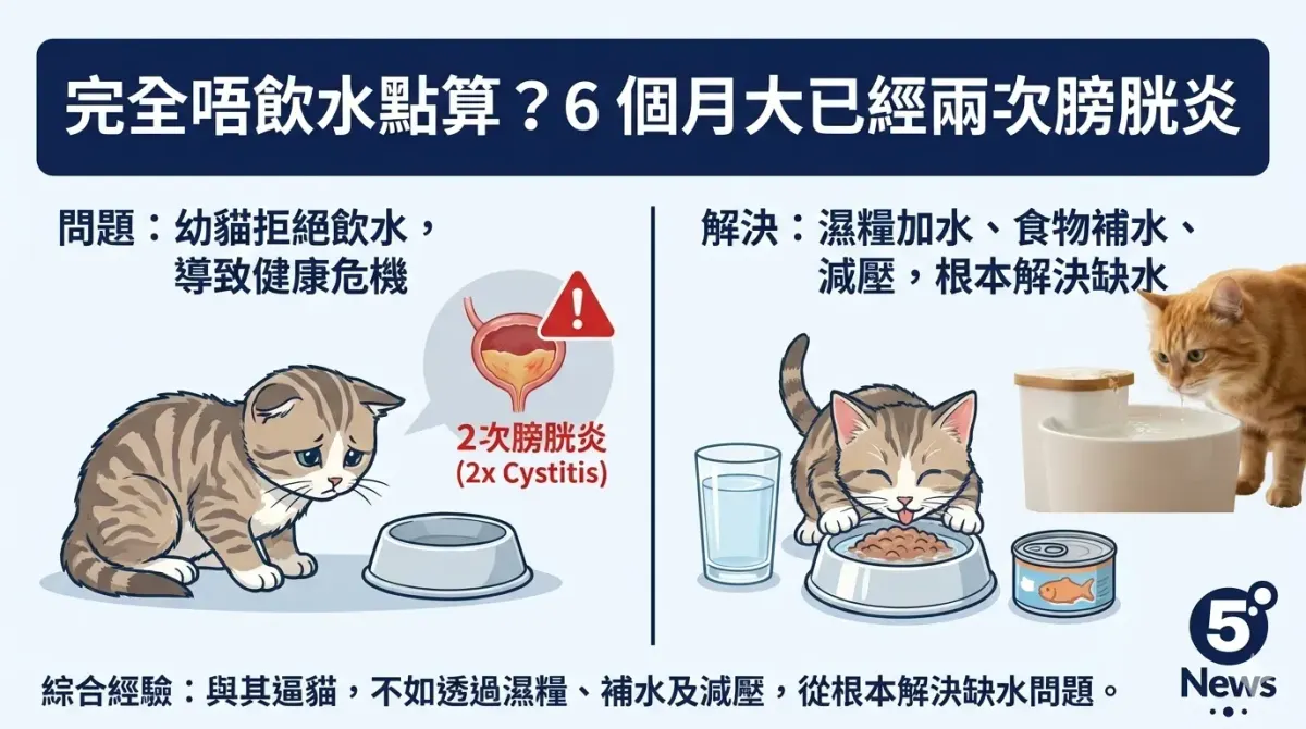 貓完全唔飲水點算？6 個月大已經兩次膀胱炎