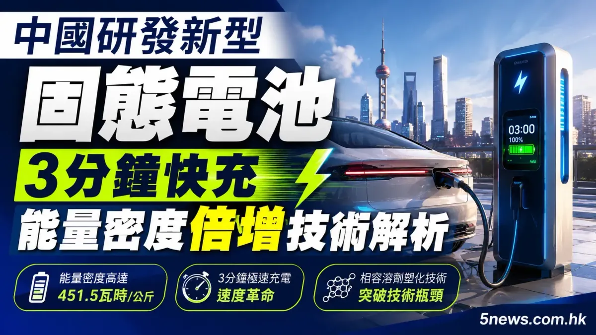 中國研發新型固態電池：3分鐘快充、能量密度倍增技術解析