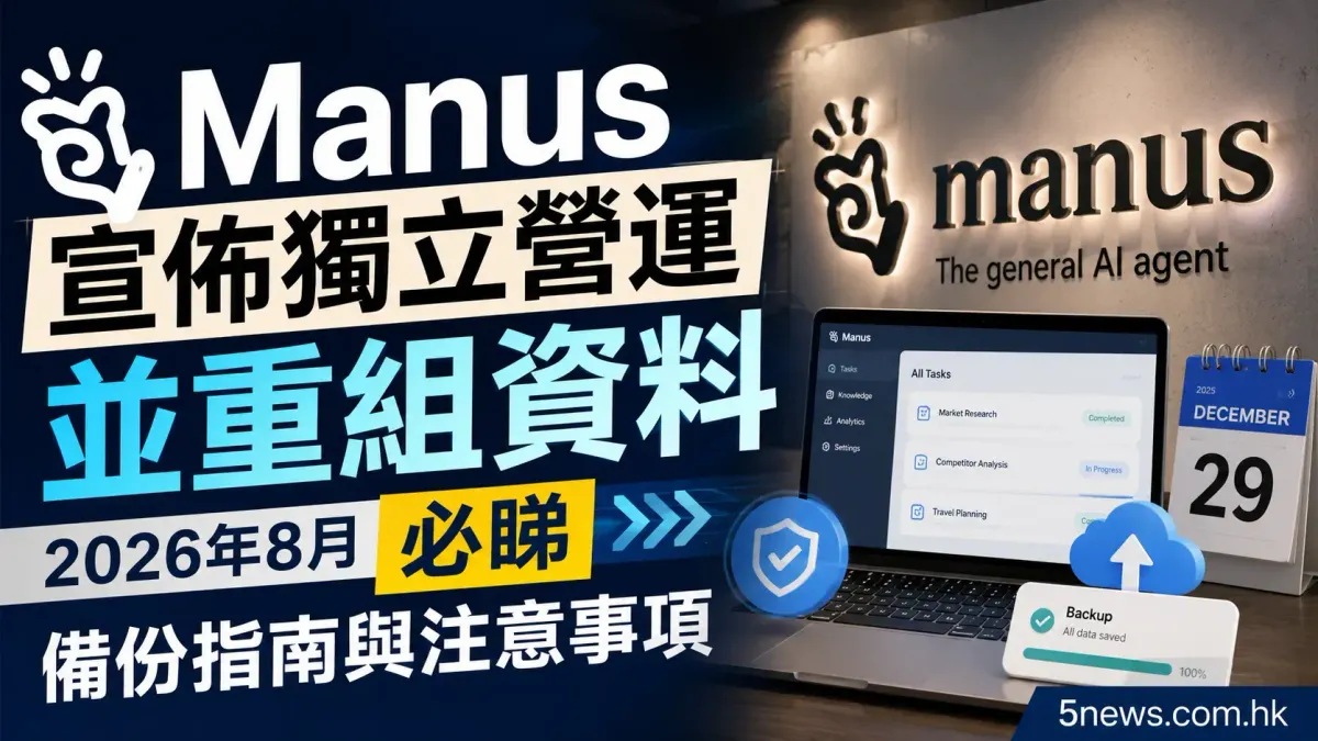 Manus 宣佈獨立營運並重組資料：2026 年 8 月必睇備份指南與注意事項