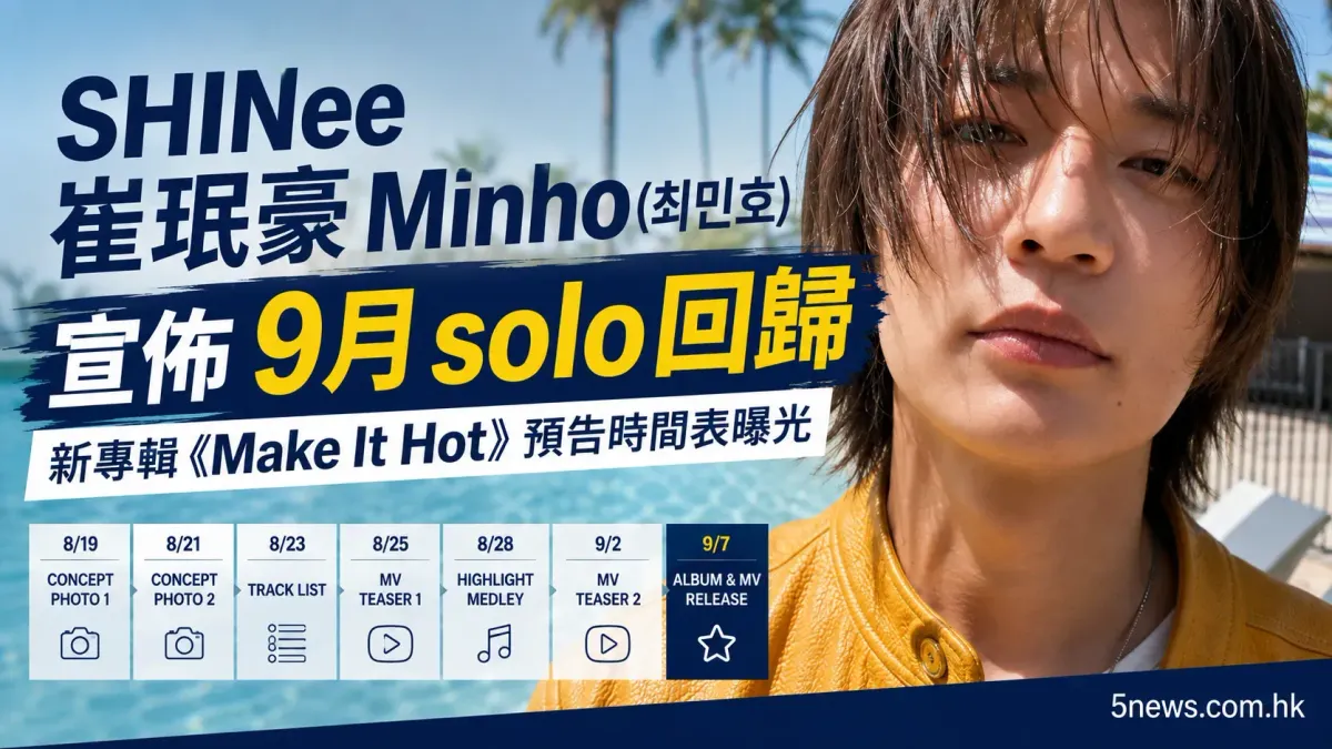SHINee 崔珉豪 Minho(최민호)宣佈9月 solo 回歸 新專輯《Make It Hot》預告時間表曝光