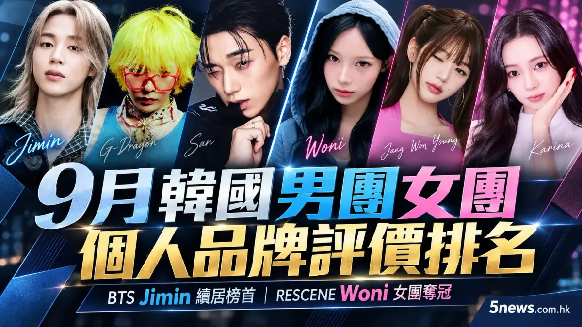9月韓國男團女團個人品牌評價排名：BTS Jimin (지민) 續居榜首、RESCENE Woni (원이) 女團奪冠