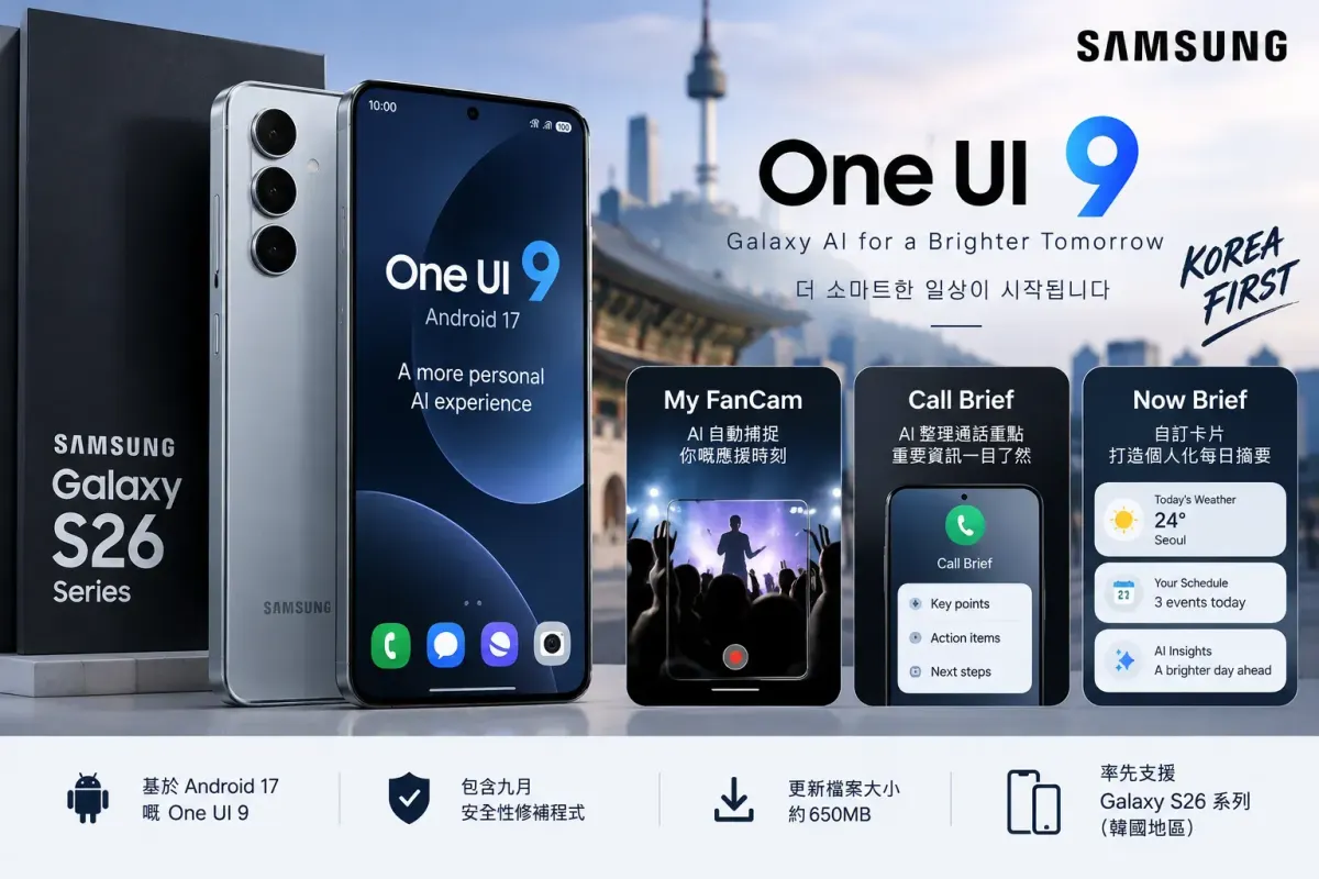 三星電子正式推送 One UI 9 穩定版更新：Galaxy S26 系列率先於韓國推出及全新 AI 功能詳解