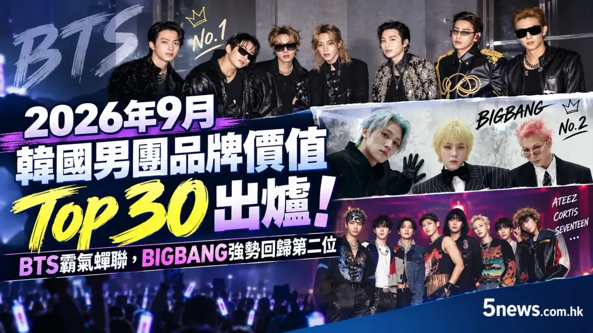 2026年9月韓國男團品牌價值Top 30出爐：BTS霸氣蟬聯，BIGBANG強勢回歸第二位