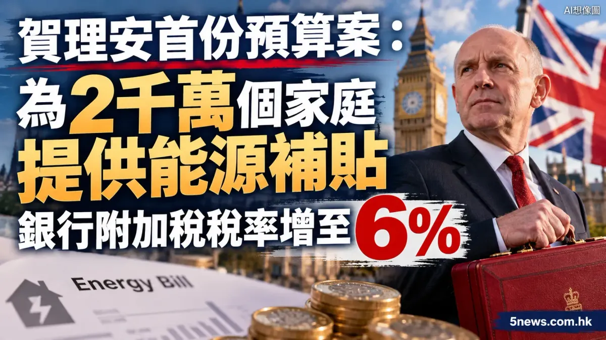 賀理安首份預算案：為2千萬個家庭提供能源補貼　銀行附加稅稅率增至6%