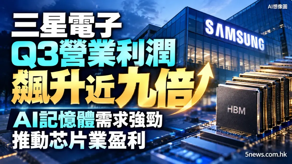 三星電子Q3營業利潤飆升近九倍 AI記憶體需求強勁推動芯片業盈利