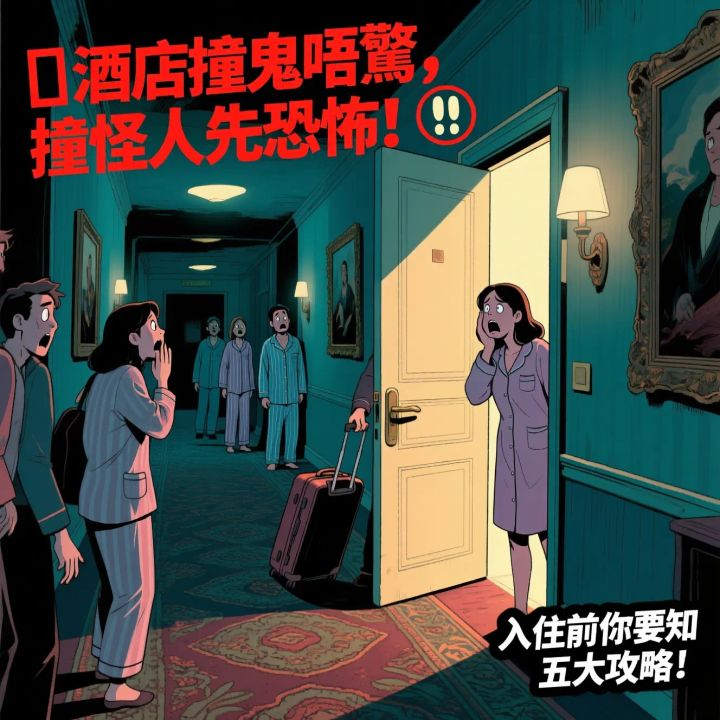 🏨酒店撞鬼唔驚，撞怪人先恐怖！😱入住前你要知五大攻略！ (通義千問AI製圖)