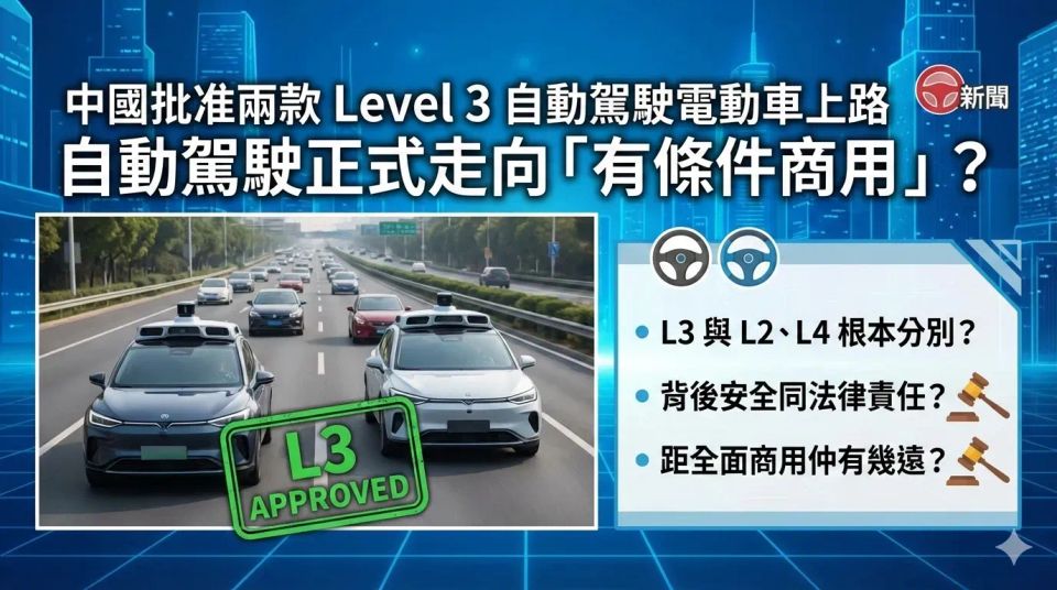 電動車|中國批准兩款 Level 3 自動駕駛上路 正式走向「有條件商用」？
