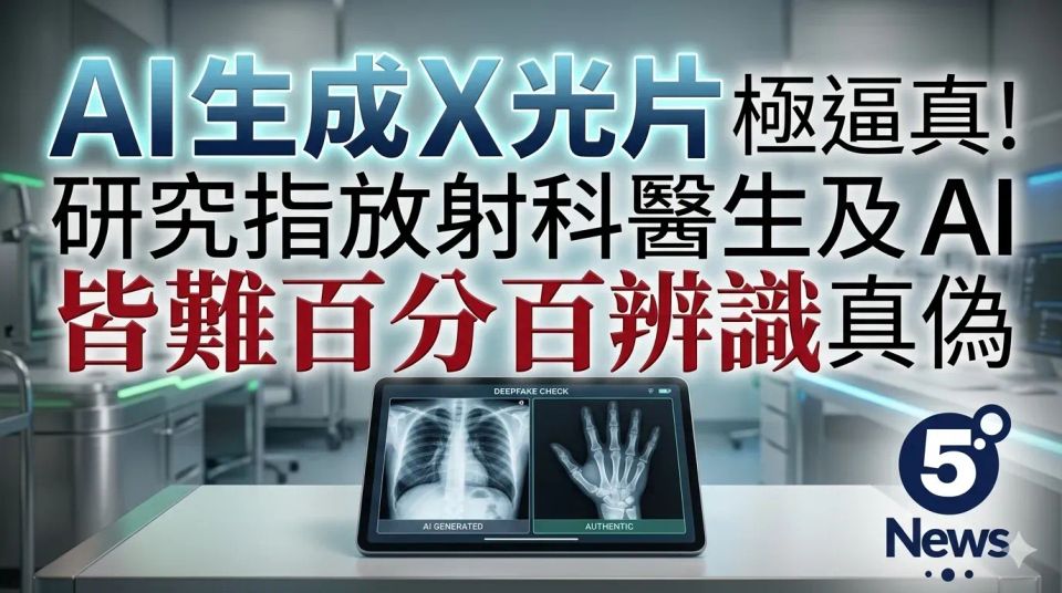 AI 生成 X 光片極逼真！研究指放射科醫生及 AI 皆難百分百辨識真偽