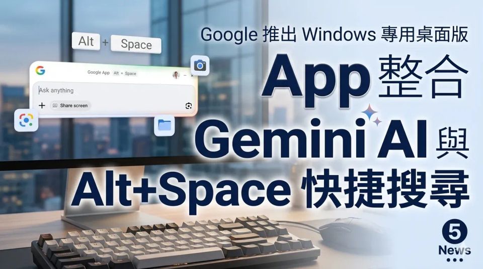Google 推出 Windows 專用桌面版 App：整合 Gemini AI 與 Alt+Space 快捷搜尋